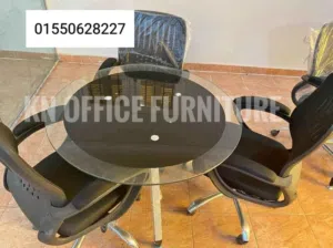 ترابيزه اجتماعات زجاج سيكوريت دائريه مقاس 100سم شاسه معدن  اثاث مكتبي للبيع