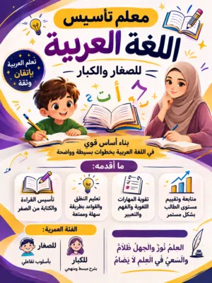 معلم تأسيس لغة عربية للصغار والكبار بأسلوب سهل وممتع يساعد على تحسين القراءة والكتابة. والإملاء .
