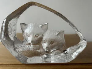 Two Kitten Crystal Paperweight