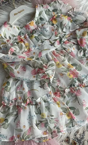 فستان شيفون جميل تركي ابيض بكركشه في الكم