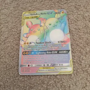 اسم البطاقة: Raichu & Alolan Raichu GX (Tag Team) القوة (HP): 36350