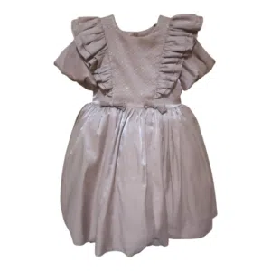فستان بناتي فخم لون بيج خامة ثقيلة للمناسبات لعمر 3_5 سنوات