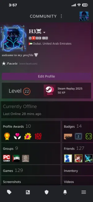 حساب ستيم للبيع ( 129 لعبة ) faceit level 10 2157 elo