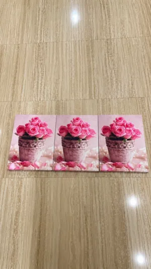 Decorative Pink Rose Wall Art - Set of 3