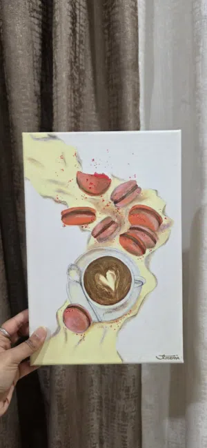 Handmade Acrylic Painting “ Macroons Cafe Painting “