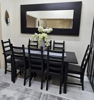 solid wood Extendable dining table with 8 chairs IKEA