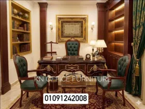 مكتب اداري كلاسيك وزاري خشب زان احمر مطعم بالنحاس الاصلي ضمان 5سنوات