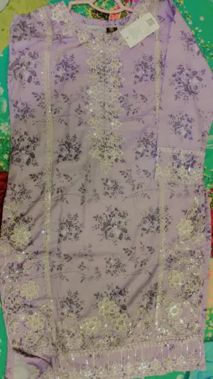 Elegant Lilac Floral Embroidered Kurta – Pure Grace mix bana doraa fabric