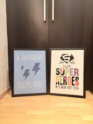 Set of 2 Kids Superhero Wall Art Prints – Framed Bedroom Decor