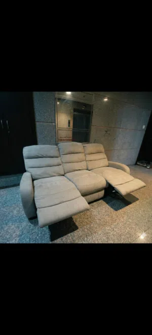 Beige 3-seater Reclining Sofa with Two Footrests