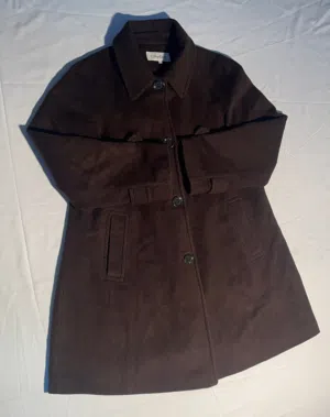 Calvin Klein Women’s Brown Wool Coat Size 10 Heavy Winter Elegant Buttoned Excellent Condition