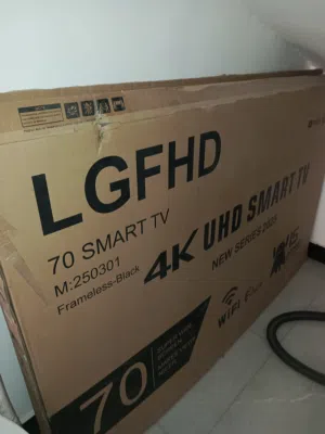بلازما lG مامستعمله ولامفتوحه وشرط الفحص شاشه 70 بوصه يدعم الواي فاي 4k ويدعم السمارت ومامستعمل جديد