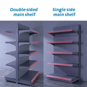 Supermarket shelves grocery shelves single and double sided