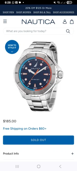 nautica stainless steel 3-hand watch ساعة