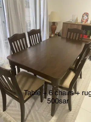 طاولة طعام مع 6 كراسي خشب ماليزي مع سجاد هدية