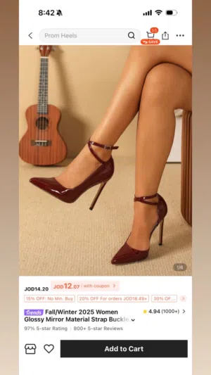 حذاء كعب نسائي أنيق لامع – لون خمري – جديد  نمره 36 استعمال مره واحده فقط