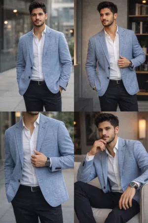 جاكيت بليزر لون ازرق فاتح كاجوال شبابي ماركة زارا