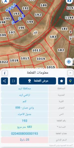 ارض بمساحه 681 متر متوفر ايضا 916  بمنطقة واعده و تنظيم ممتاز بين كتم و نعيمة تبعد عن شارع اربد عمان