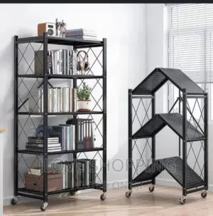 Metal foldable heavy duty rack for kitchen use with locked wheels