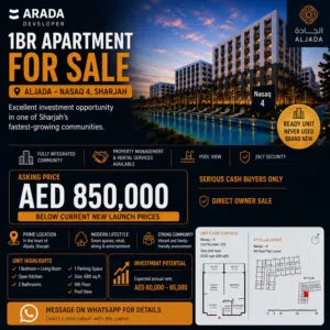 Brand New 1BR Apartment in Aljada – Pool View  Ready Unit