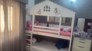 Kids double bed very clean, 2 Mattress White color rarly used with slider