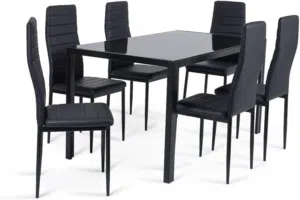 Black Modern Rectangular Dining Table with 6 chairs