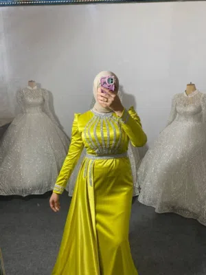 فستان سهرة طويل لون اخضر حشيشي