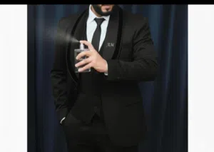 بدله توكسيدو مع ربطة عنق سوداء وحذاء توكسيدو اسود ملبوسين مره وحده فقط