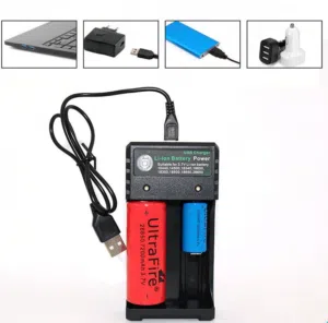 Battery Charger 18650 18500 26650 2 Slots شاحن بطاريات ليثيوم يعمل عن طريق USB