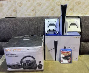 سوني 5 سلم مستخدم كفالة مع كامل ملحقاته + جوستك اضافي اصلي بعدها بالكارتونه + دركسون V9 Gen2 مستخدم