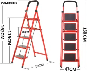 Heavy Duty 5-Step Foldable Steel Ladder - 168cm