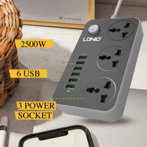 وصلة كهربائية بشاحن سريع LDNIO 2500w ، مقبس طاقة عالي الجودة وعملية وذات تصميم عصري