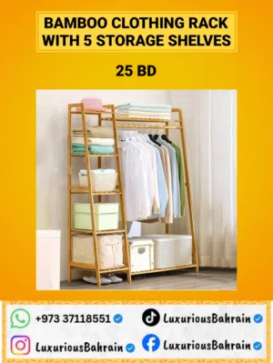 Natural Bamboo Wardrobe / Hanging Rod / 5 Shelves