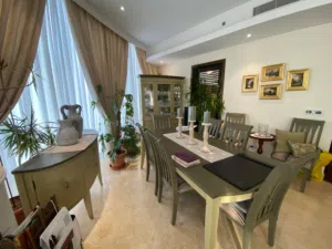 Complete set Wooden dining table 8 chairs + display and side cabinets. Very Good condition