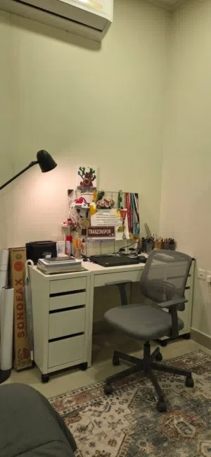 Study table with chair and 2 drawer units  Offwhite wooden IKEA items