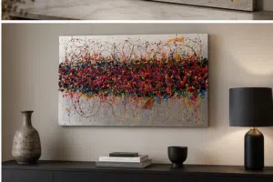 Original Abstract Painting on Genuine Silver Leaf – Rhythm of Colors