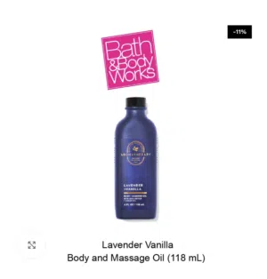 Aromatherapy massage oil زيت مساج لافندر وفانيلا من path and body works