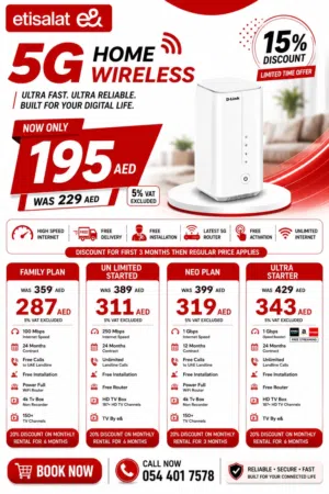 Etisalat Home WiFi internet connection all over UAE