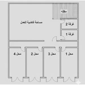 مبنى تجاري به 4 محلات وعدد 2 غرف ومساحة في الخلف للإيجار والاستثمار.