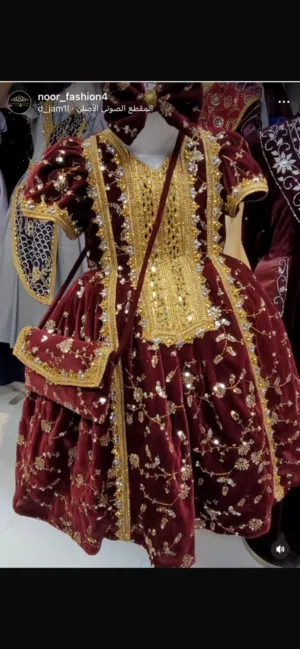 فستان روعه مخمل عنابي لصباح العيد 3-4 سنوات مع شنطة