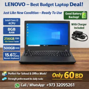 Lenovo Intel Core i3 Laptop 8GB RAM 256GB SSD+500GB HDD 15.6" Display