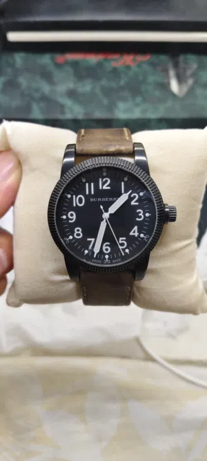 Burberry BU7806 Burberry Military Black Dial luminous HandsTan Leather Strap Men's Watch