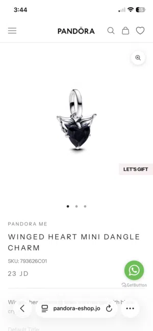 PANDORA WINGED HEART MINI DANGLE CHARM