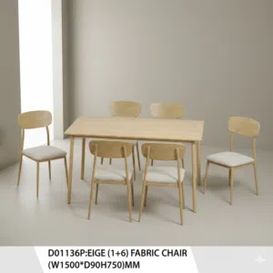 طقم طاولة طعام خشبية عصرية مع 6 كراسي قماشية مريحة - D01136RP