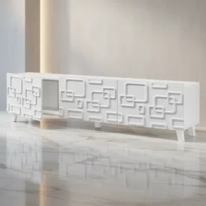 طاولة تلفزيون مودرن بيضاء بتصميم هندسي فريد - TV 24307