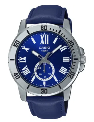 ساعة كاسيو اصلية مع بوكس كحلية  كستك جلد