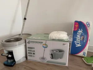 Spin mop and cleaning products