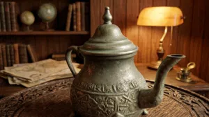 ابريق عتيق مغربي منقوش يدوي (مطلي فضة) مختوم