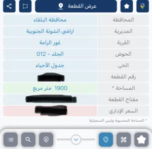 قطعتين أرض مساحة الوحدة 1 دونم 900 م على شارعين للبيع في البحر الميت منطقة منتجع البحيرة من المالك