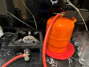 Single Burner Cast Iron Gas Stove + Small Gas Cylinder + Gas Pipe